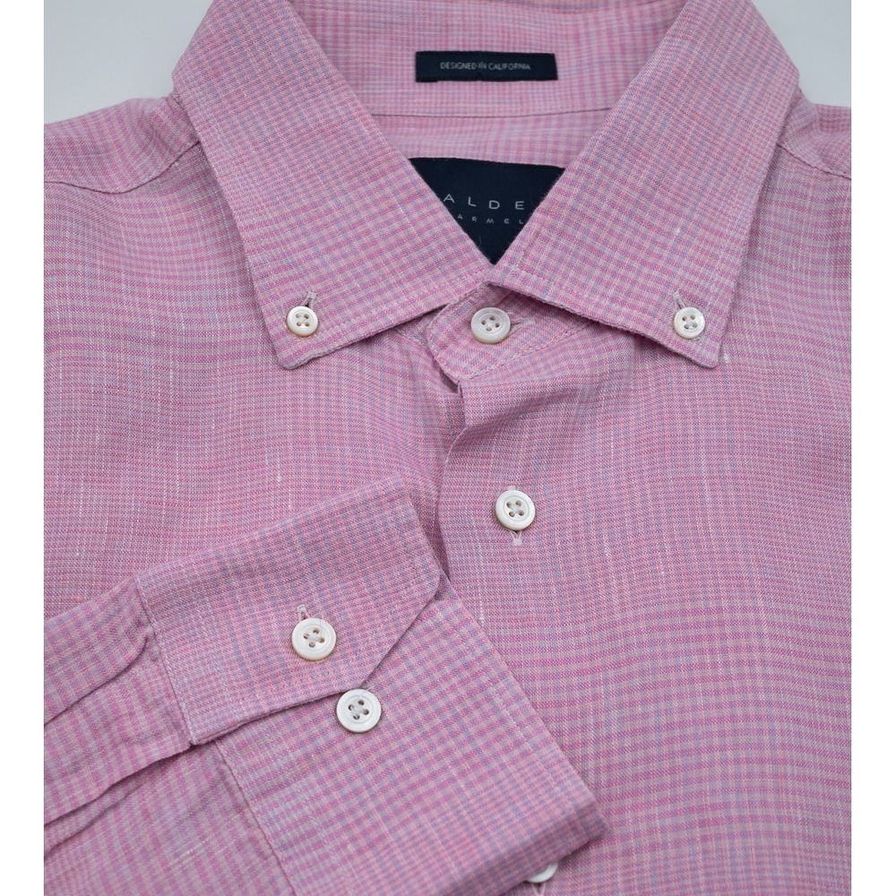 Calder Carmel 100% Linen Pink Prince of Wales Plaid XL Limited Edition Shirt
